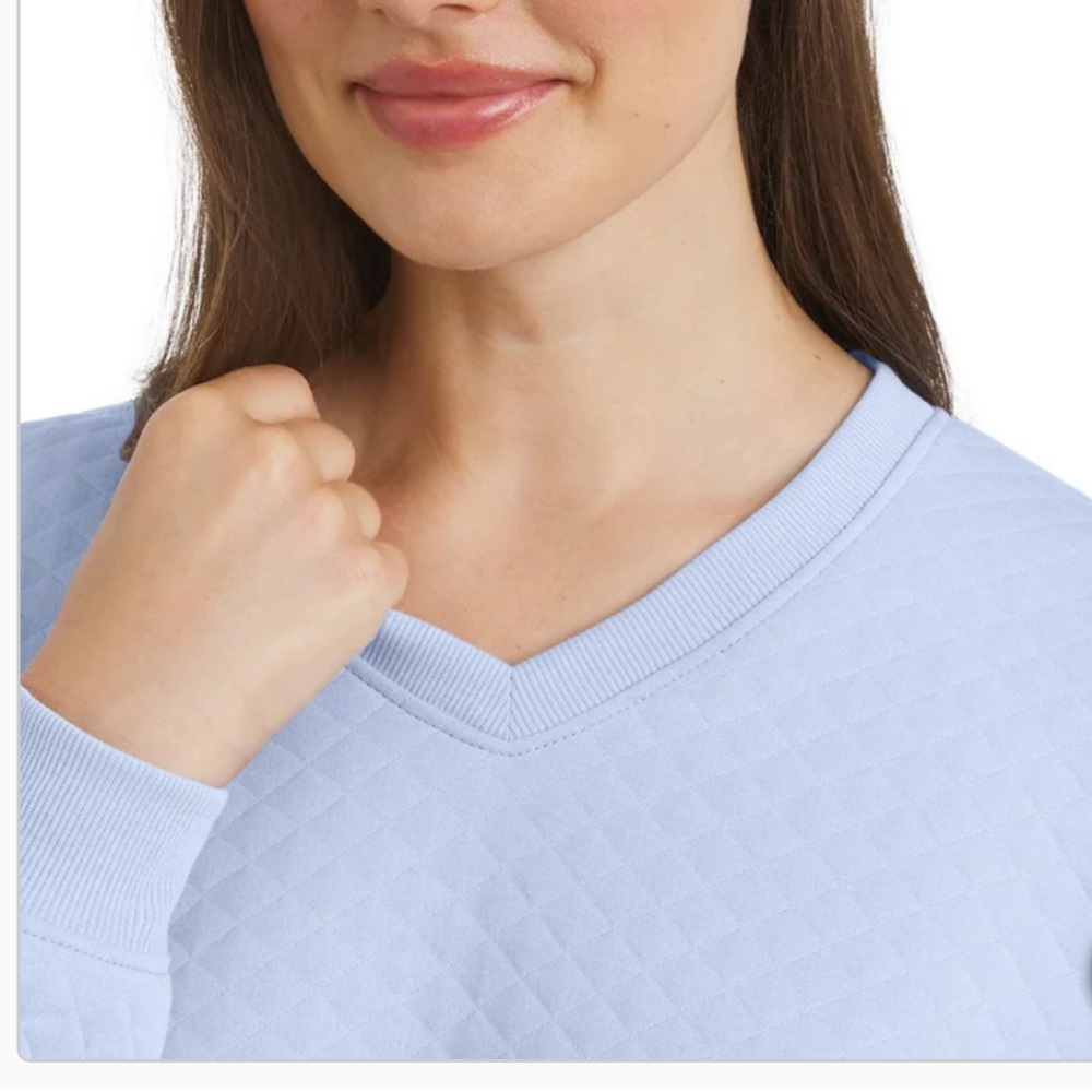 NEW Lands End Quilted V‑Neck 2‑Piece Lounge Set — Light Blue - Picture 4 of 5